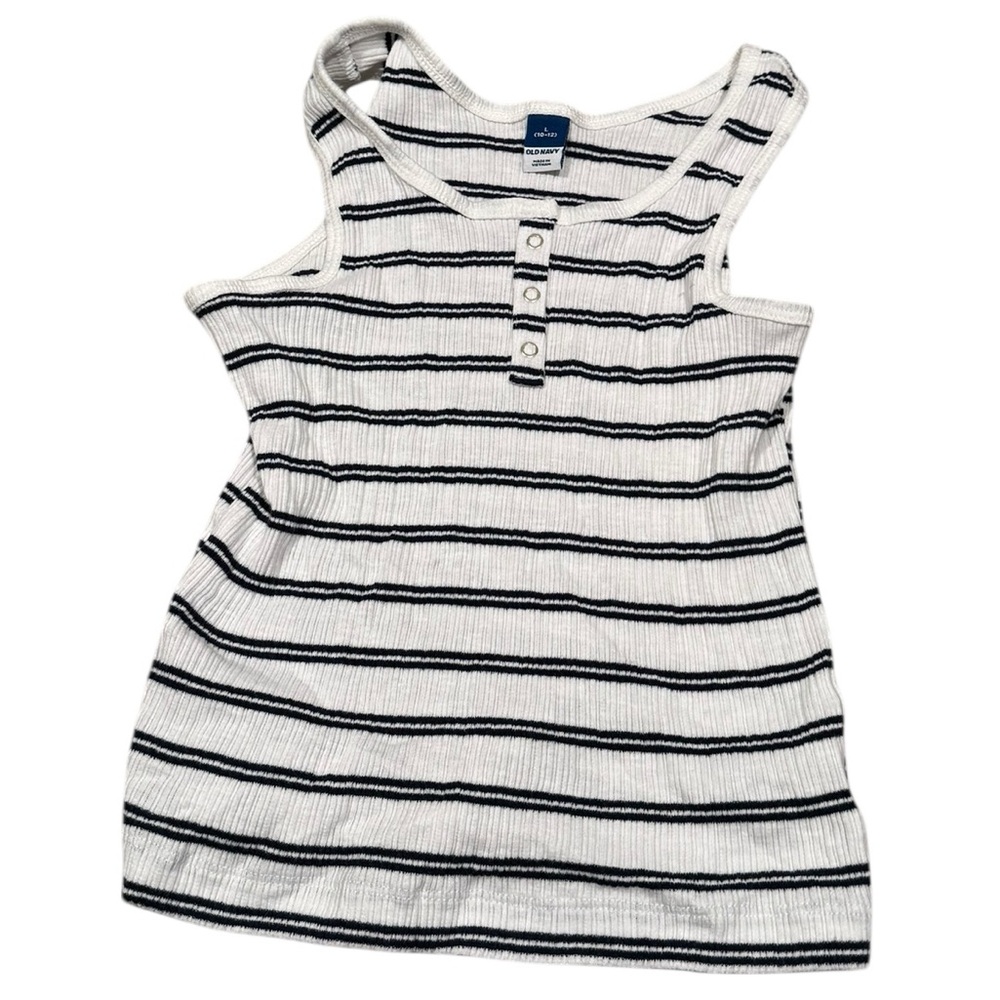 Old Navy White & Navy Striped Ribbed Henley Tank Top Size L (10/12)